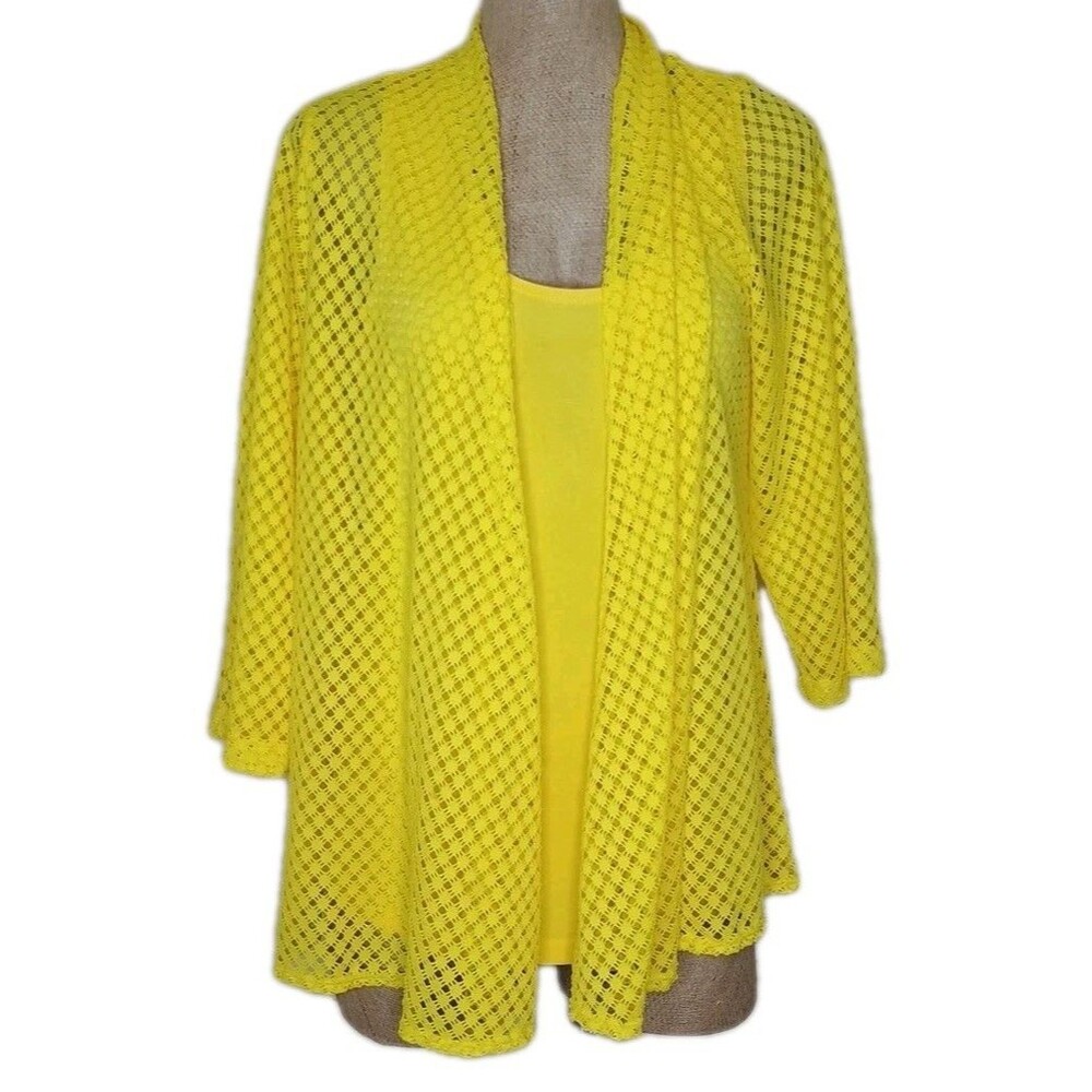 SLINKY BRAND Blouse Set Womens Sz M Vtg 90s Open Weave+ Cami Yellow